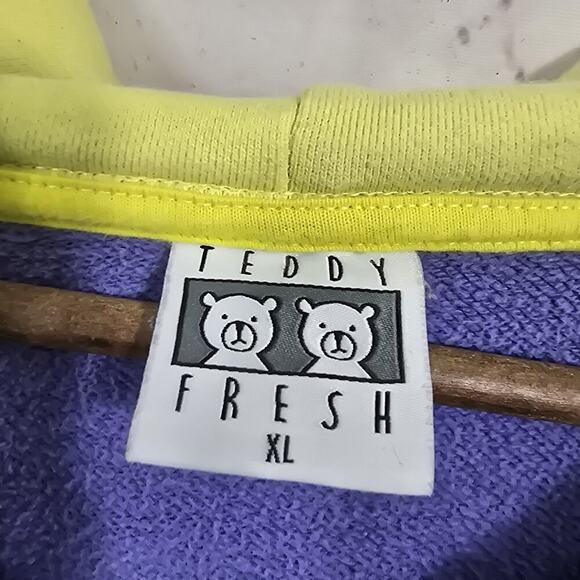 Teddy Fresh Hoodie Mens XL Pink Purple Sweatshirt Colorblock Heavyweight - Picture 3 of 13